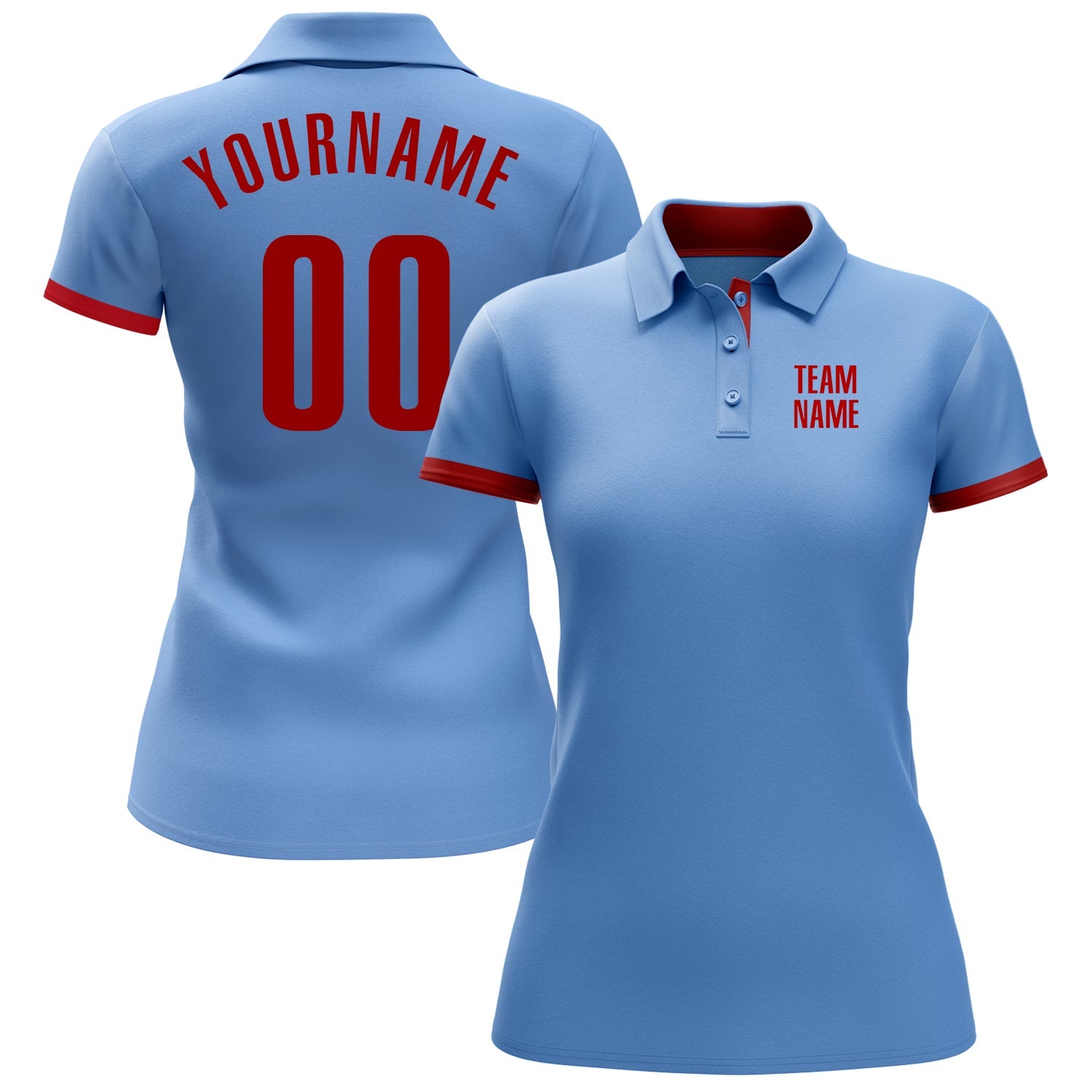 Custom Light Blue Red Performance Golf Polo Shirt view 2