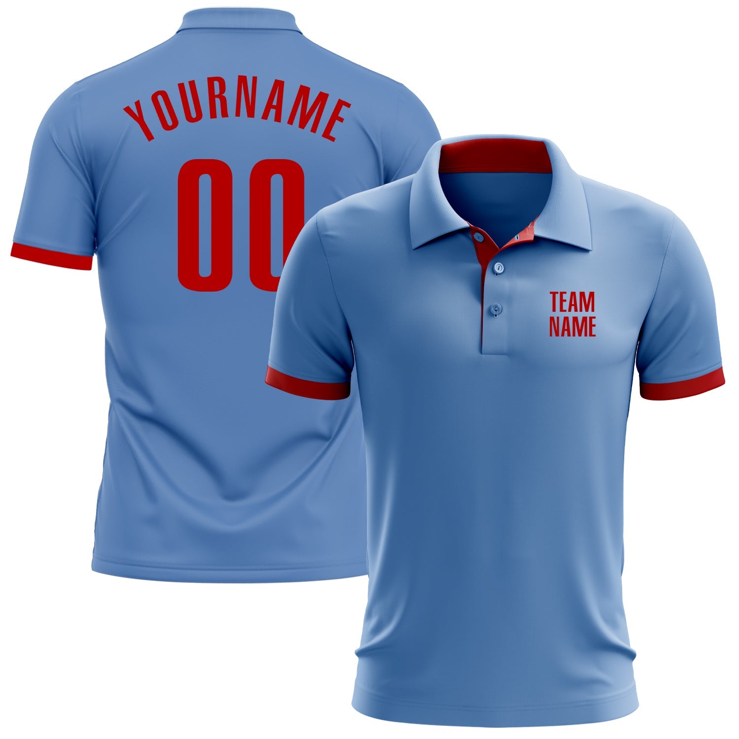 Custom Light Blue Red Performance Golf Polo Shirt - Main View