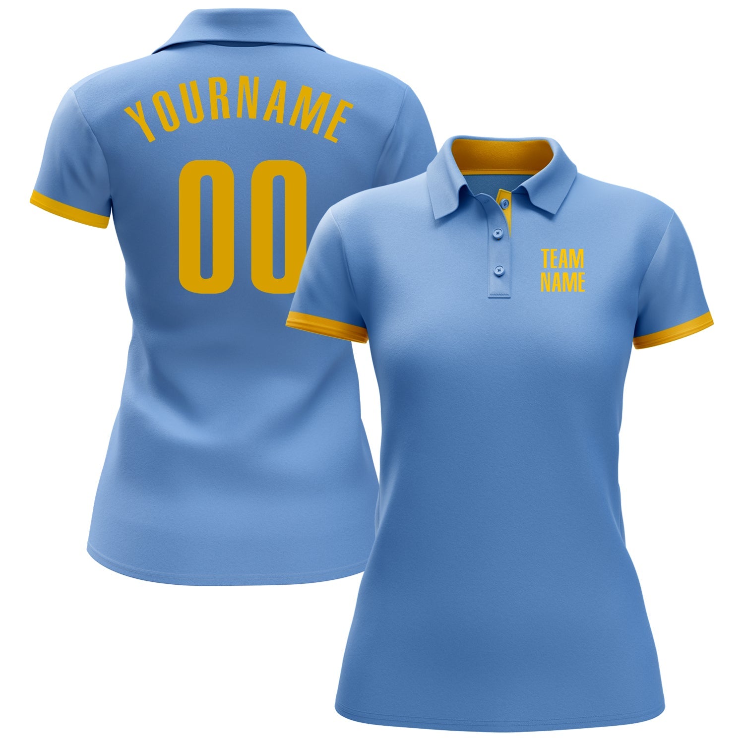 Custom Light Blue Yellow Performance Golf Polo Shirt view 2