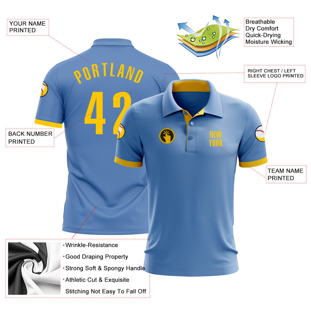 Custom Light Blue Yellow Performance Golf Polo Shirt view 3