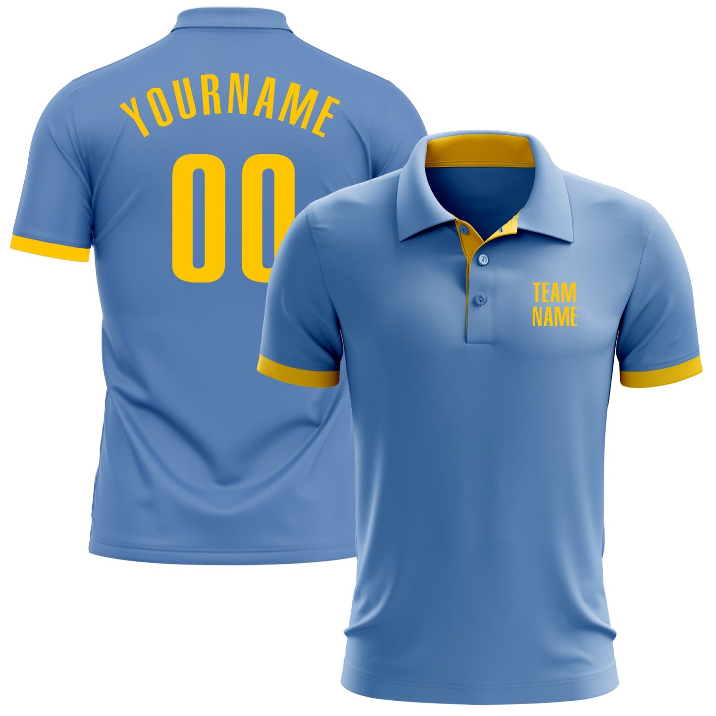 Custom Light Blue Yellow Performance Golf Polo Shirt - Main View