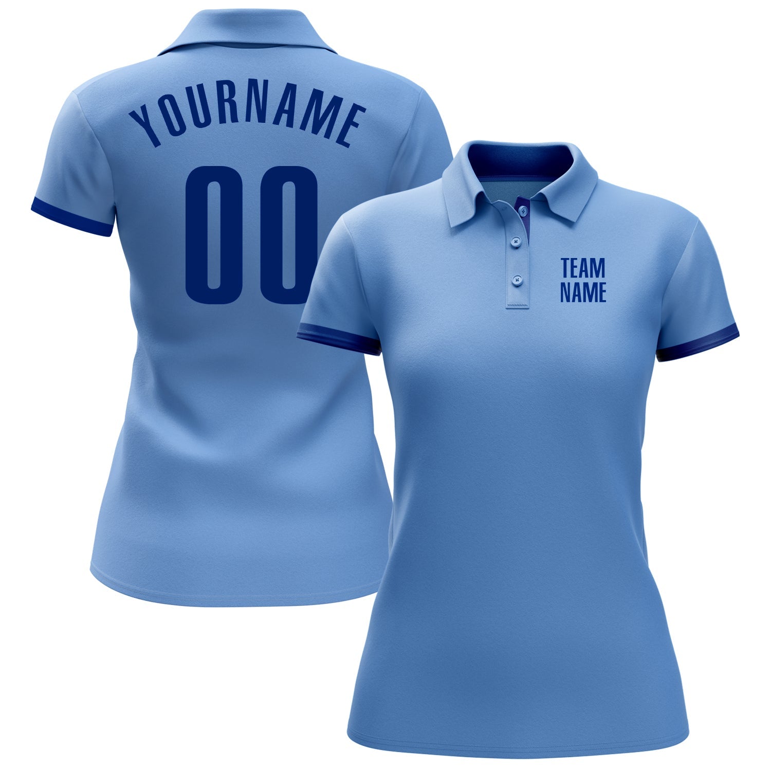 Custom Light Blue Royal Performance Golf Polo Shirt view 2