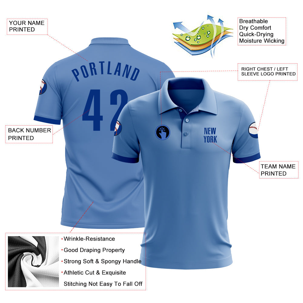Custom Light Blue Royal Performance Golf Polo Shirt view 3