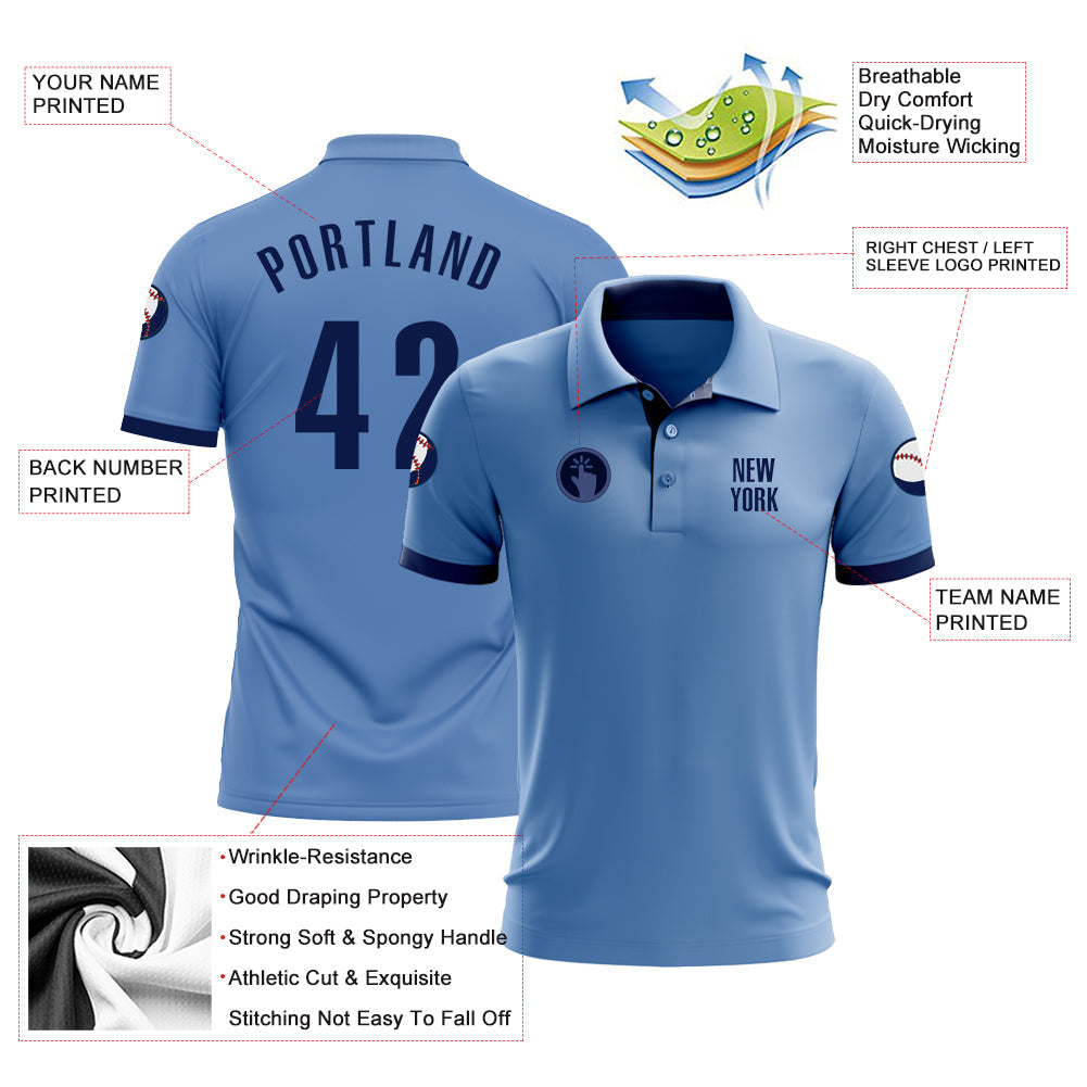 Custom Light Blue Navy Performance Golf Polo Shirt view 3