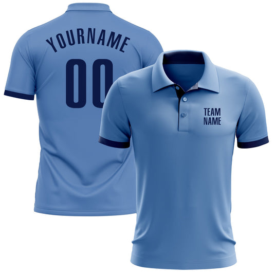 Custom Light Blue Navy Performance Golf Polo Shirt - Main View