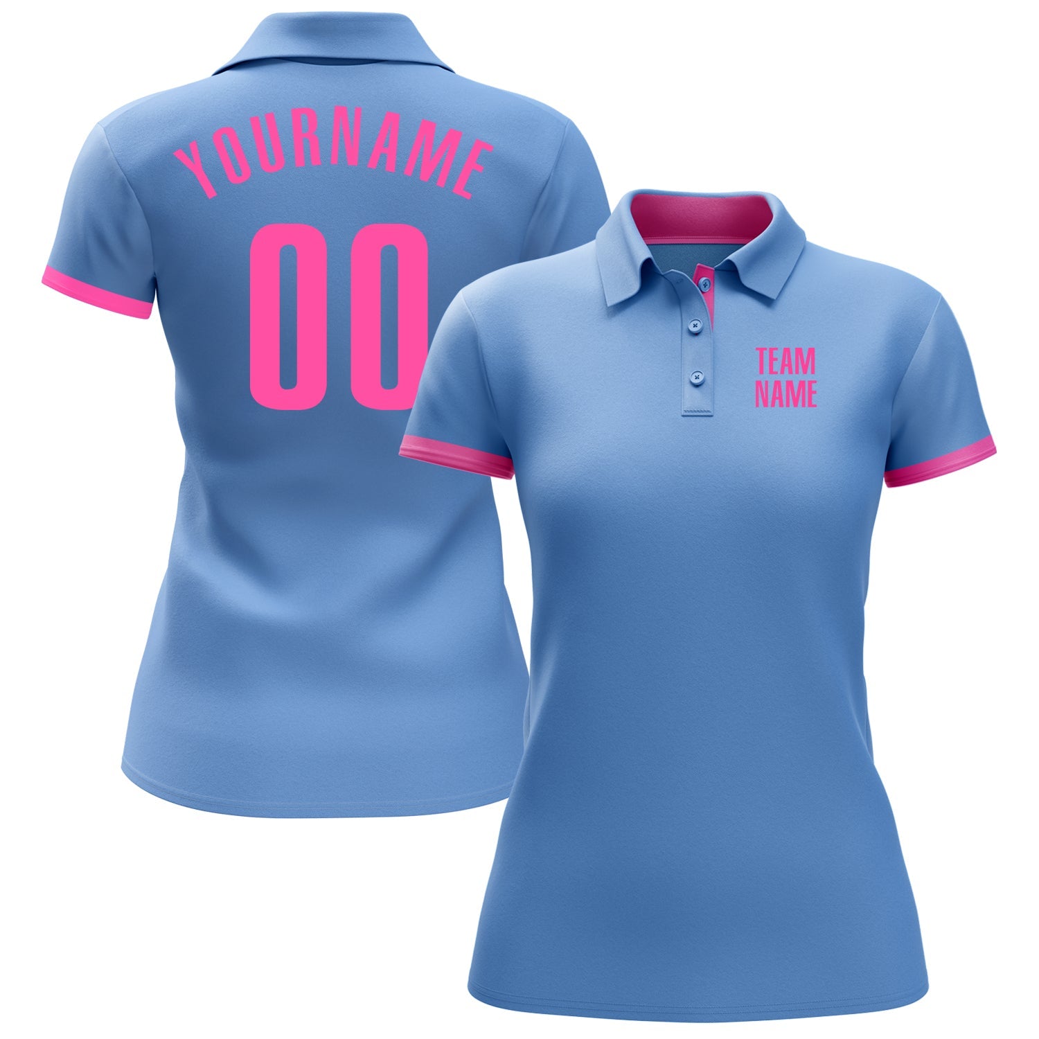 Custom Light Blue Pink Performance Golf Polo Shirt view 2