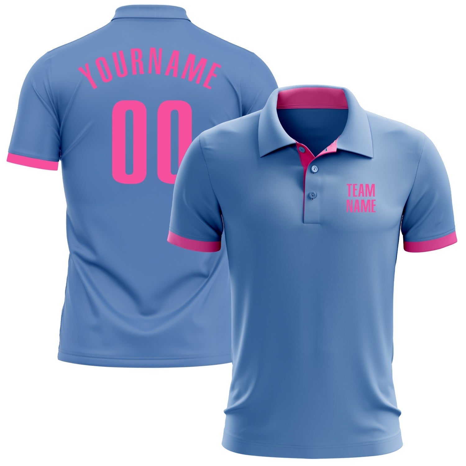 Custom Light Blue Pink Performance Golf Polo Shirt - Main View