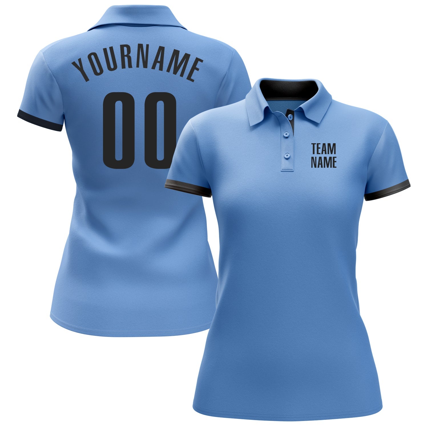 Custom Light Blue Black Performance Golf Polo Shirt view 2