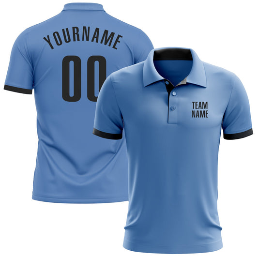 Custom Light Blue Black Performance Golf Polo Shirt - Main View