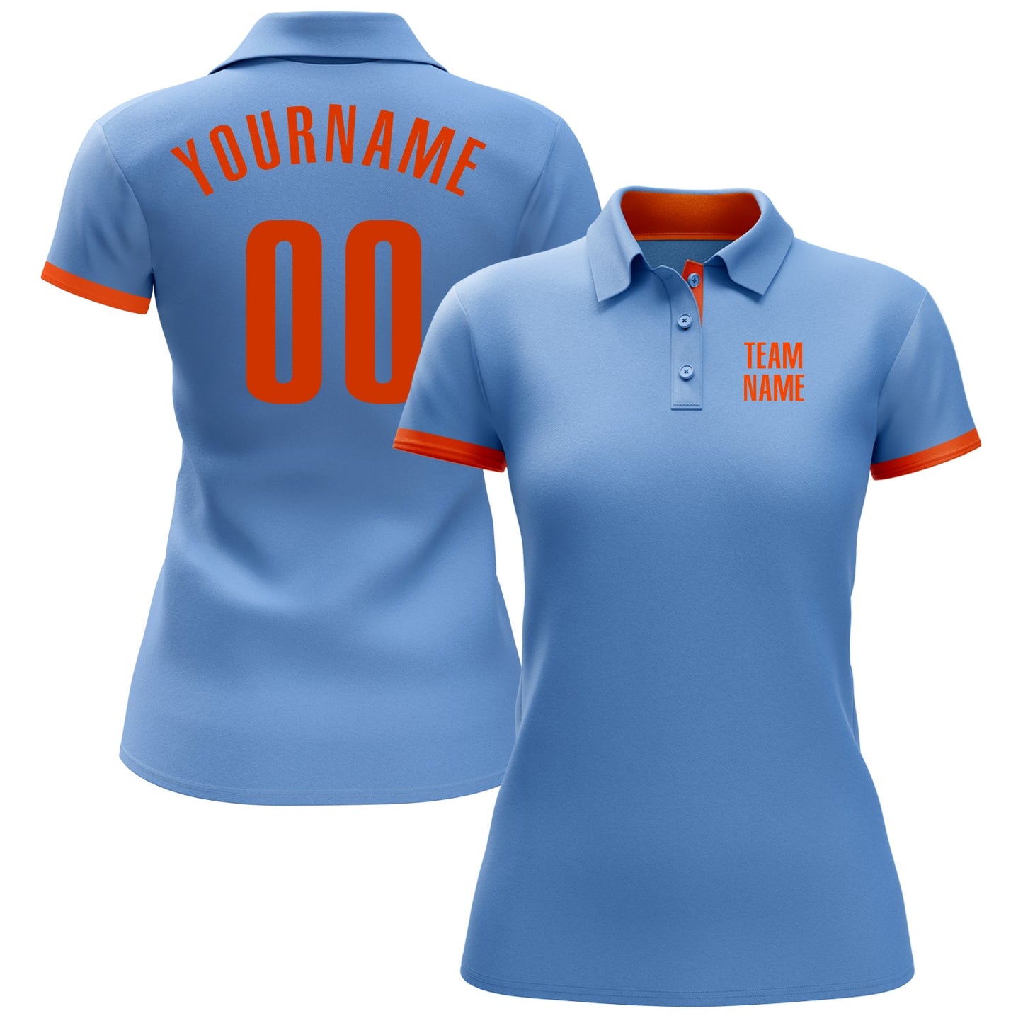 Custom Light Blue Orange Performance Golf Polo Shirt view 2