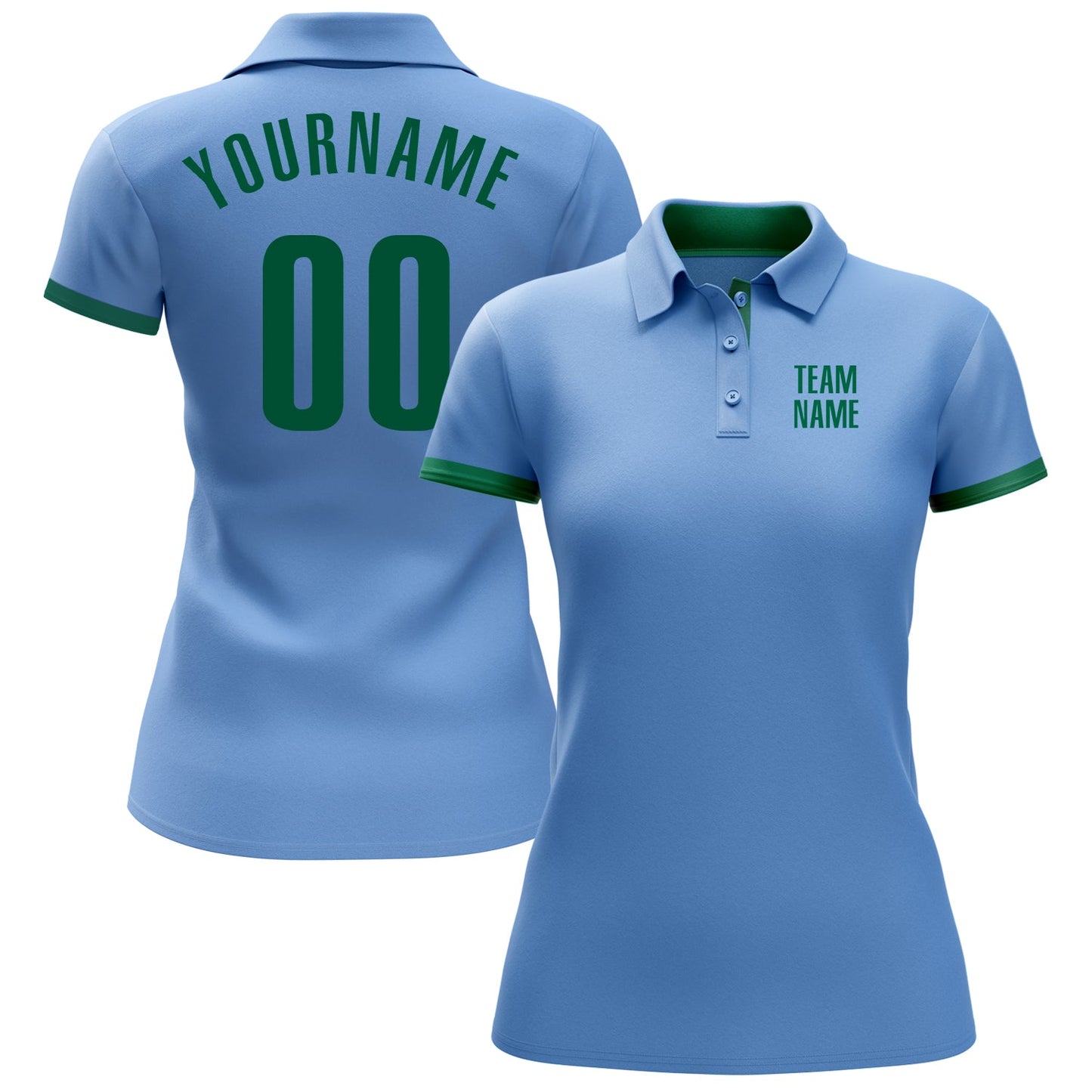 Custom Light Blue Kelly Green Performance Golf Polo Shirt view 2