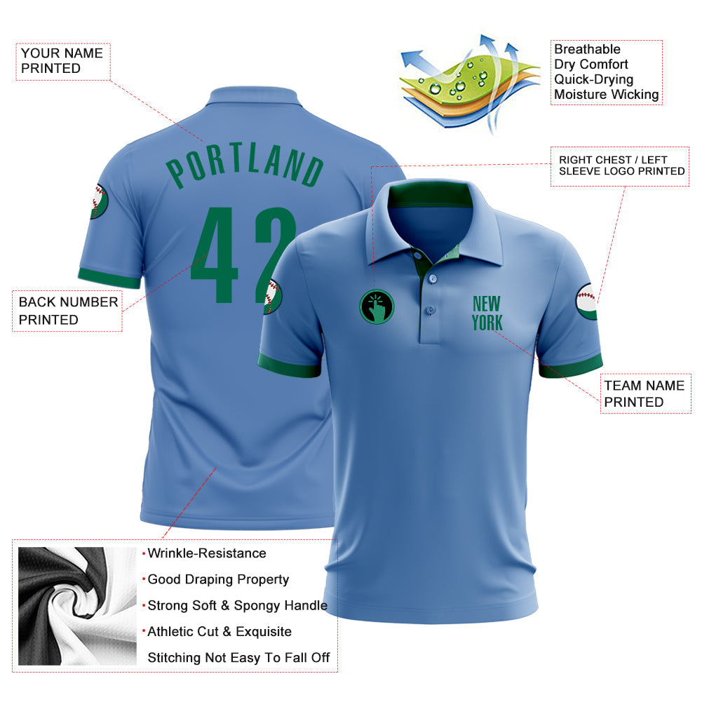 Custom Light Blue Kelly Green Performance Golf Polo Shirt view 3