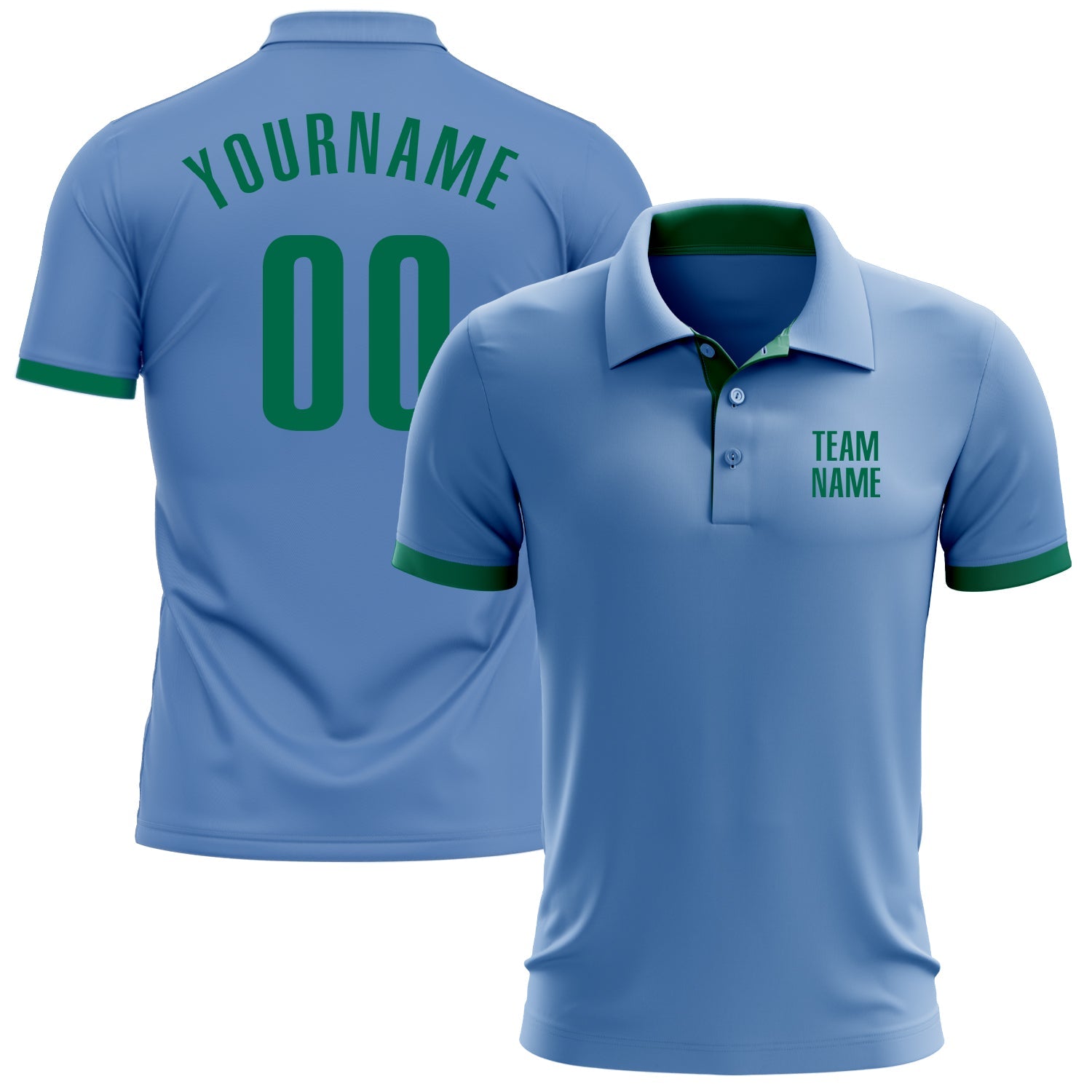 Custom Light Blue Kelly Green Performance Golf Polo Shirt - Main View