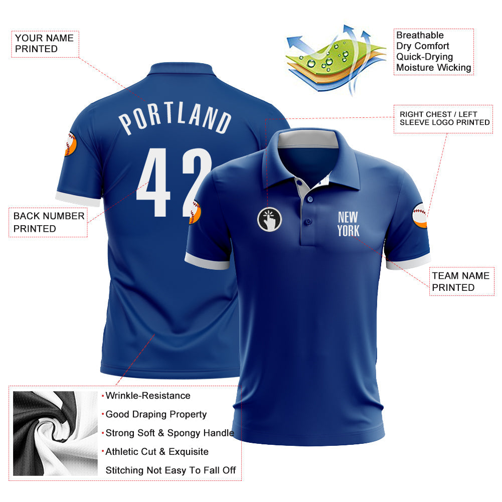Custom Royal White Performance Golf Polo Shirt view 3