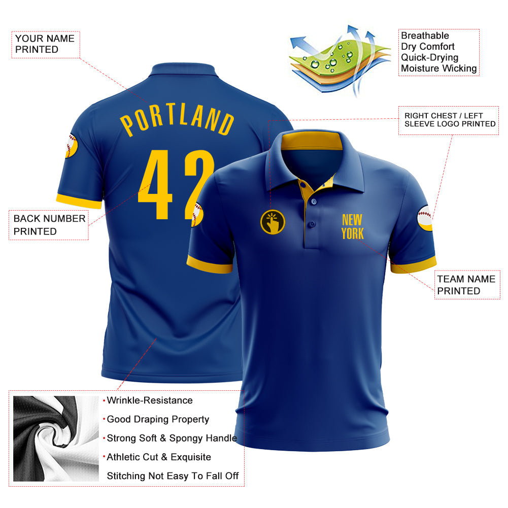 Custom Royal Yellow Performance Golf Polo Shirt view 3