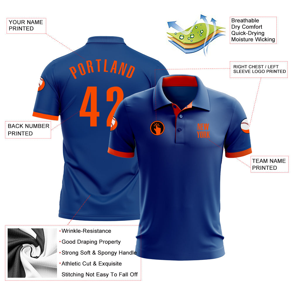 Custom Royal Orange Performance Golf Polo Shirt view 3