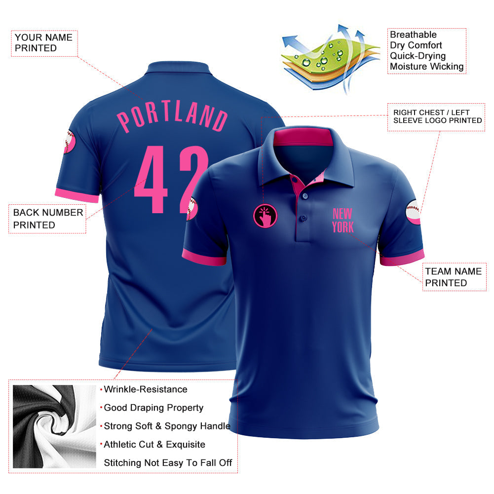 Custom Royal Pink Performance Golf Polo Shirt view 3