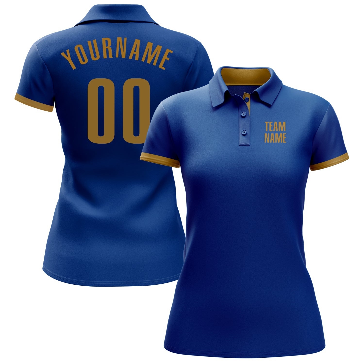 Custom Royal Old Gold Performance Golf Polo Shirt view 2