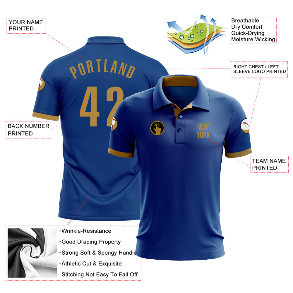 Custom Royal Old Gold Performance Golf Polo Shirt view 3