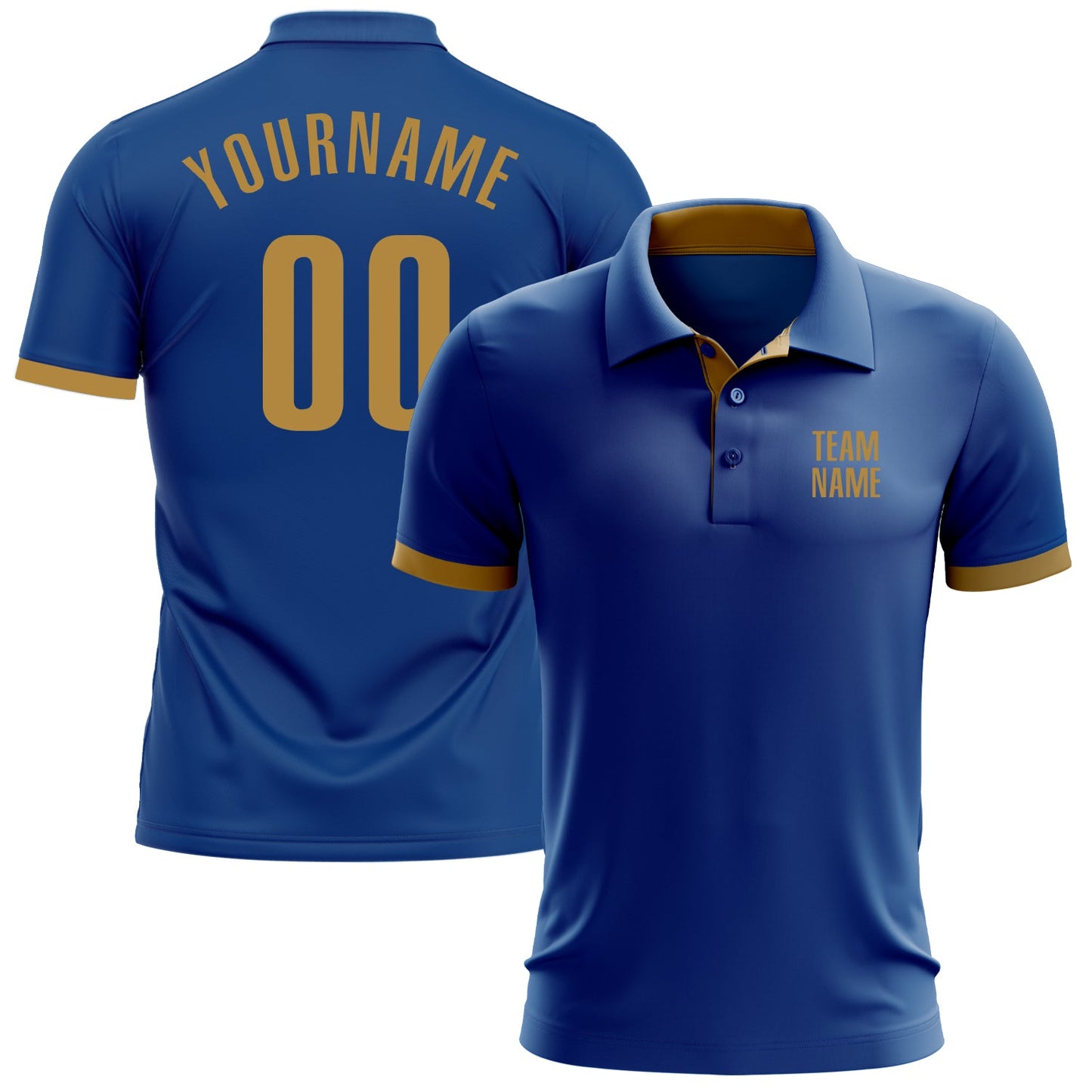 Custom Royal Old Gold Performance Golf Polo Shirt - Main View