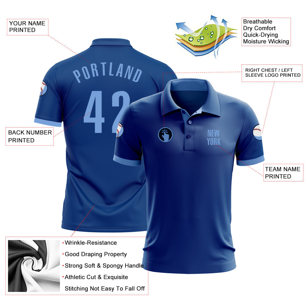 Custom Royal Light Blue Performance Golf Polo Shirt view 3