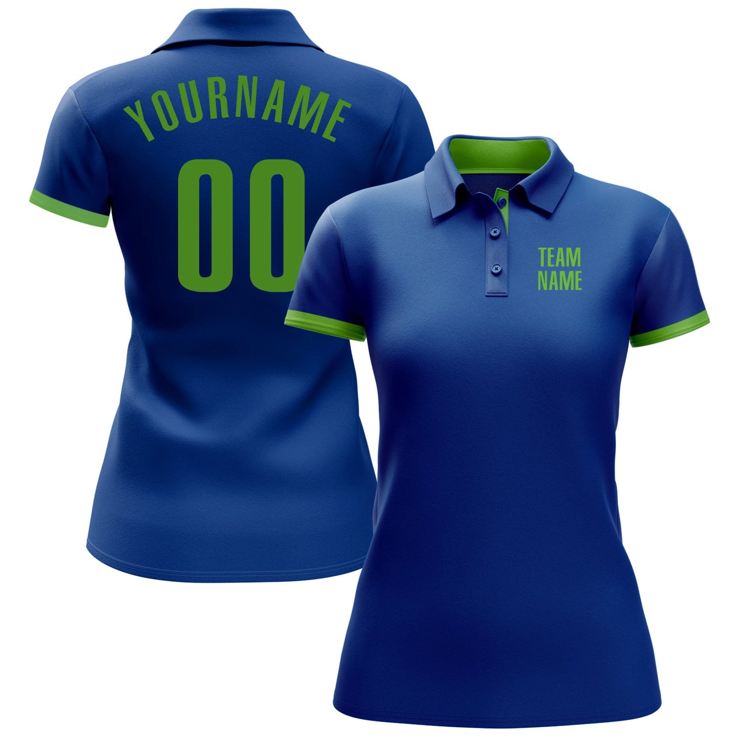 Custom Royal Neon Green Performance Golf Polo Shirt view 2
