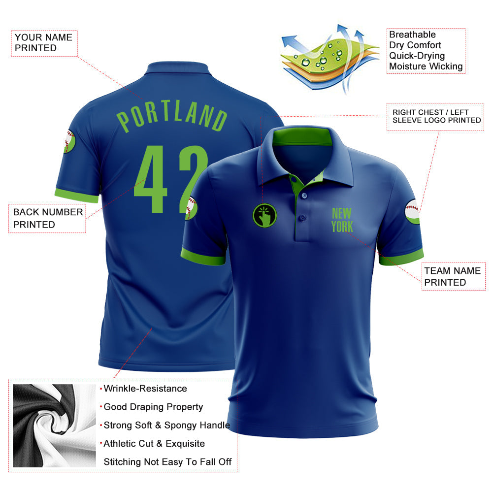 Custom Royal Neon Green Performance Golf Polo Shirt view 3