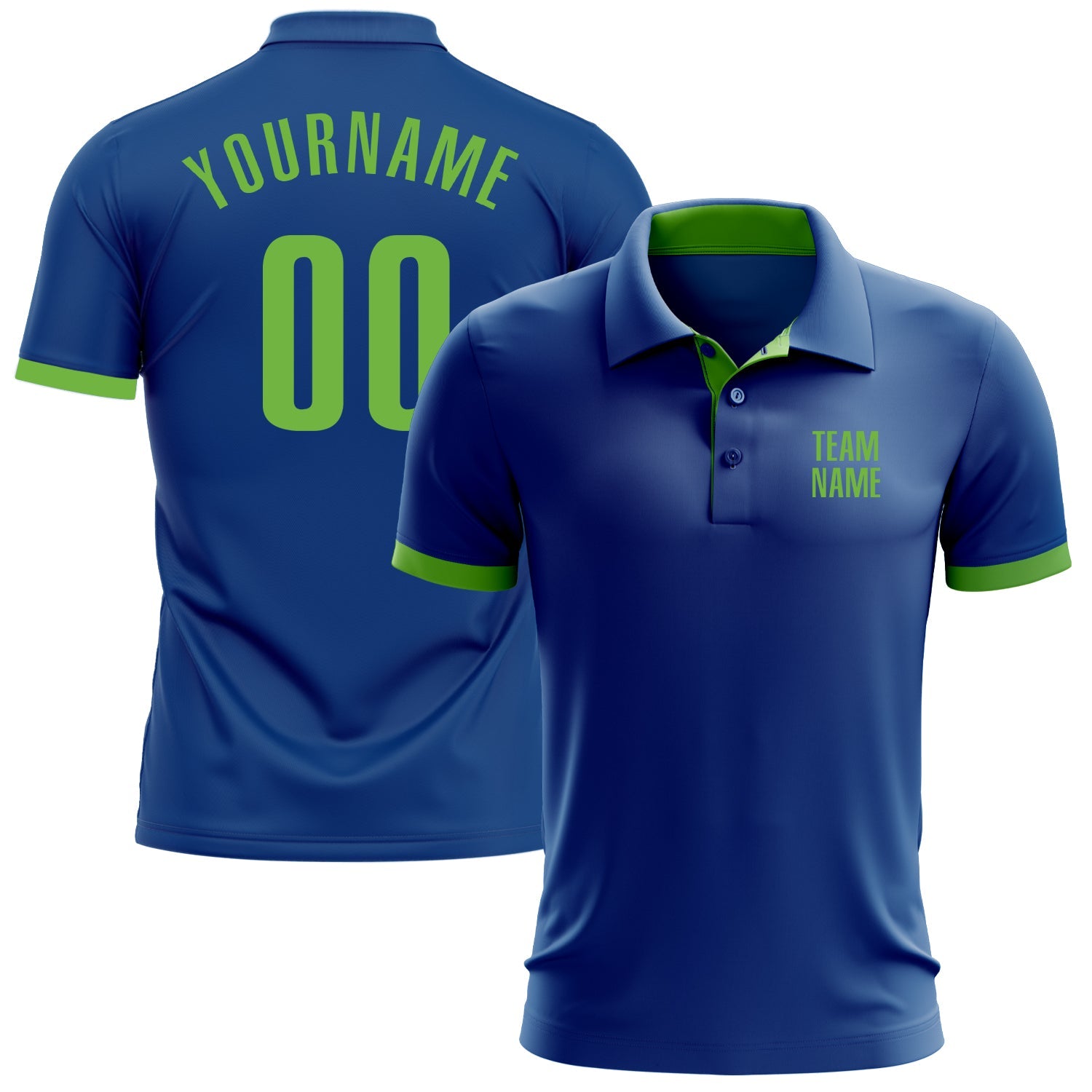 Custom Royal Neon Green Performance Golf Polo Shirt - Main View