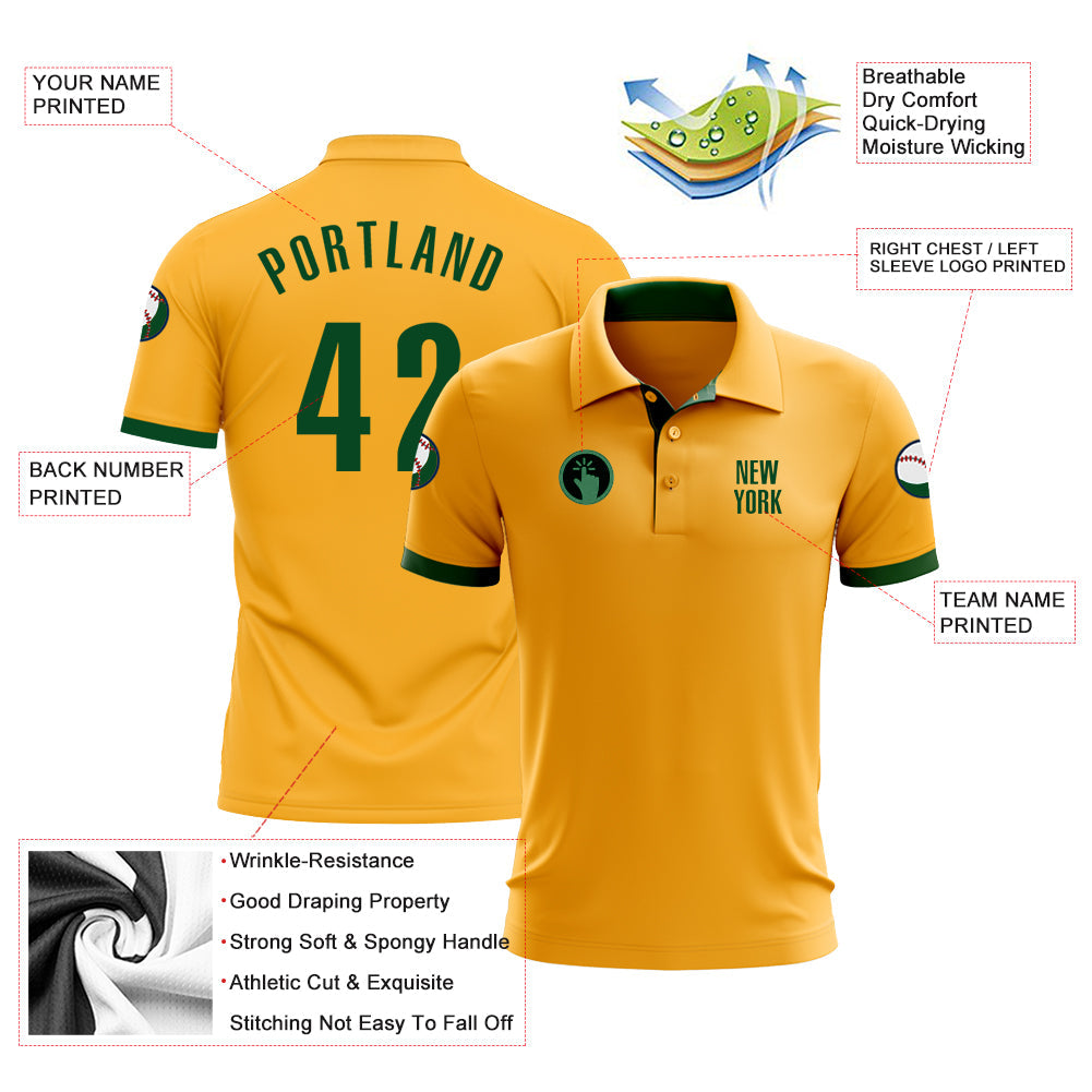 Custom Gold Green Performance Golf Polo Shirt view 3