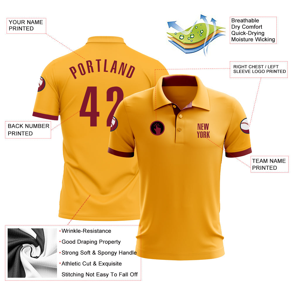 Custom Gold Crimson Performance Golf Polo Shirt view 3