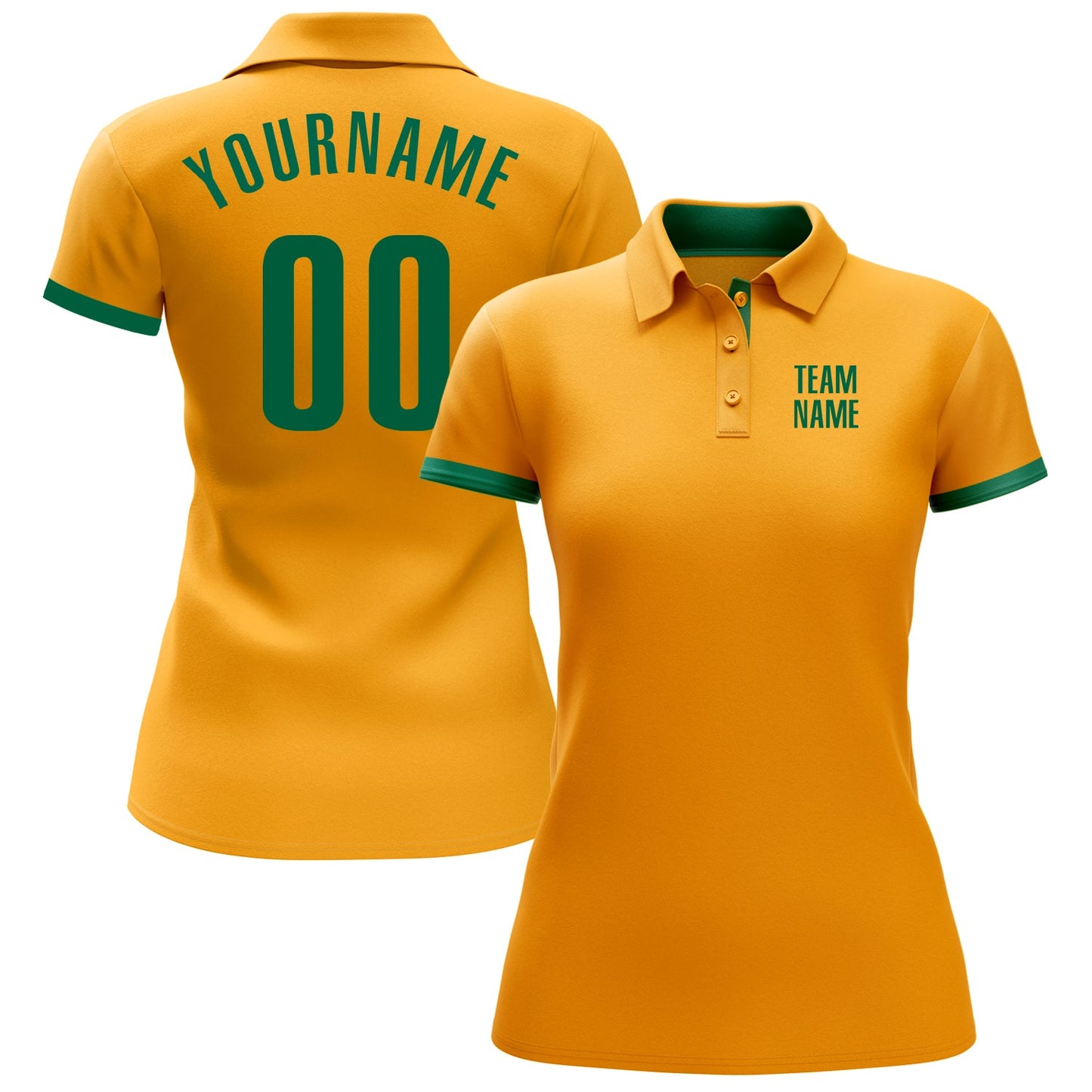 Custom Gold Kelly Green Performance Golf Polo Shirt view 2