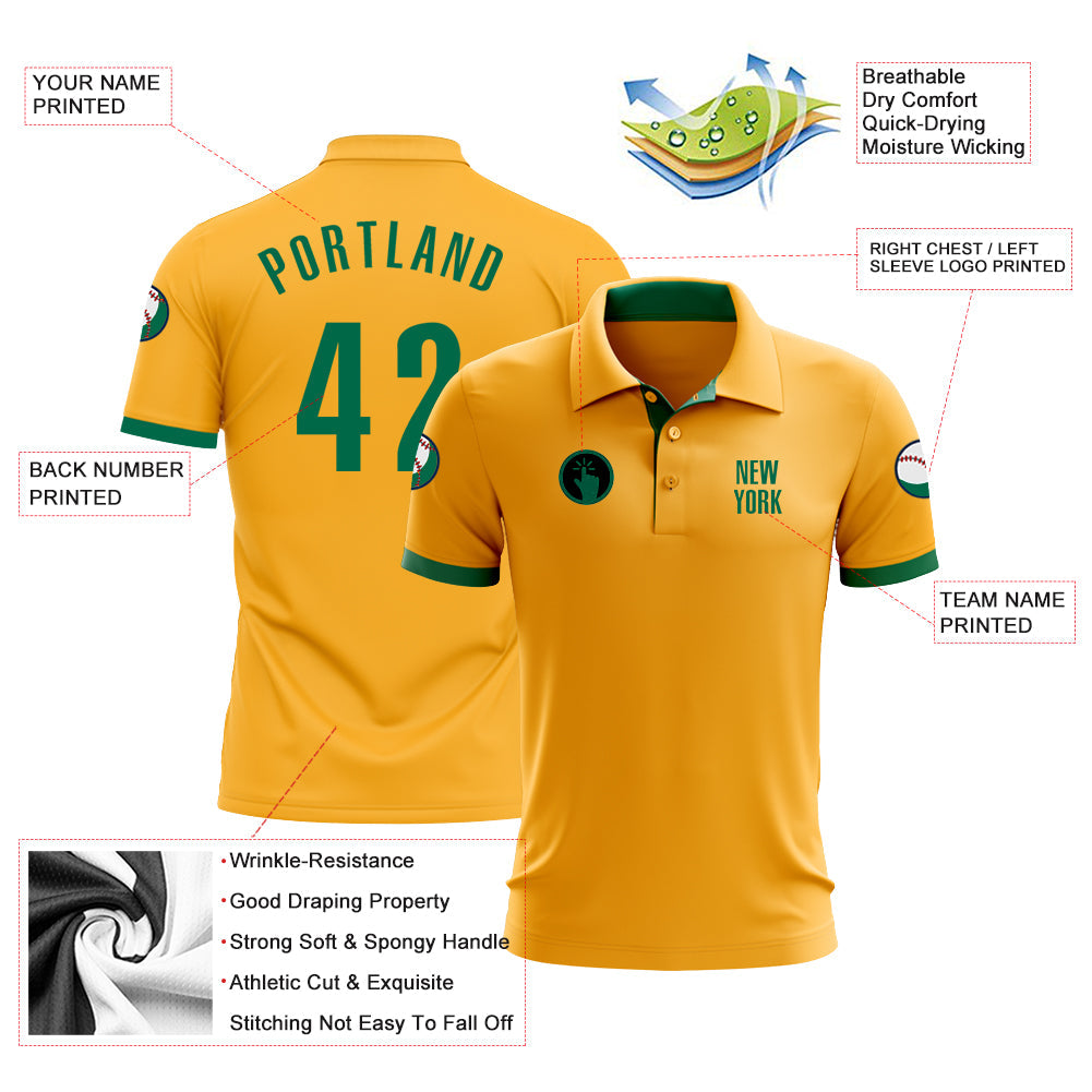 Custom Gold Kelly Green Performance Golf Polo Shirt view 3