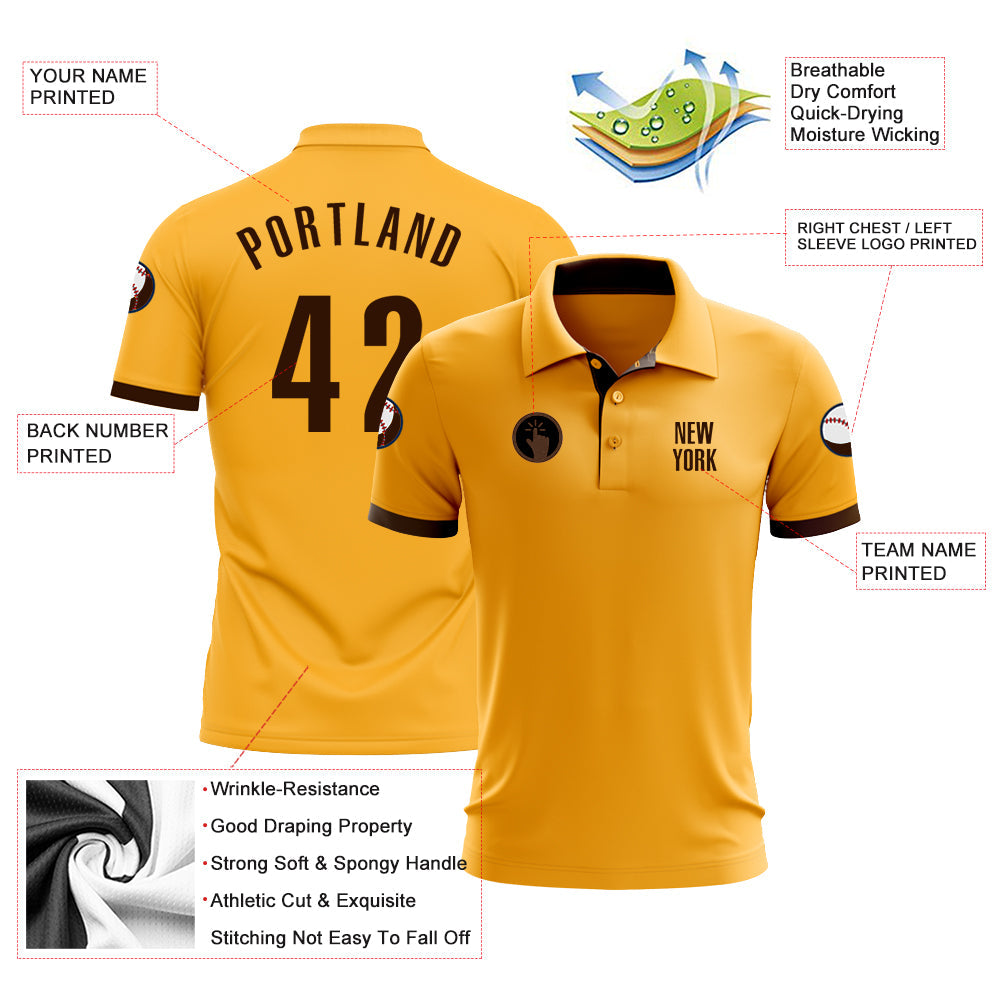 Custom Gold Brown Performance Golf Polo Shirt view 3
