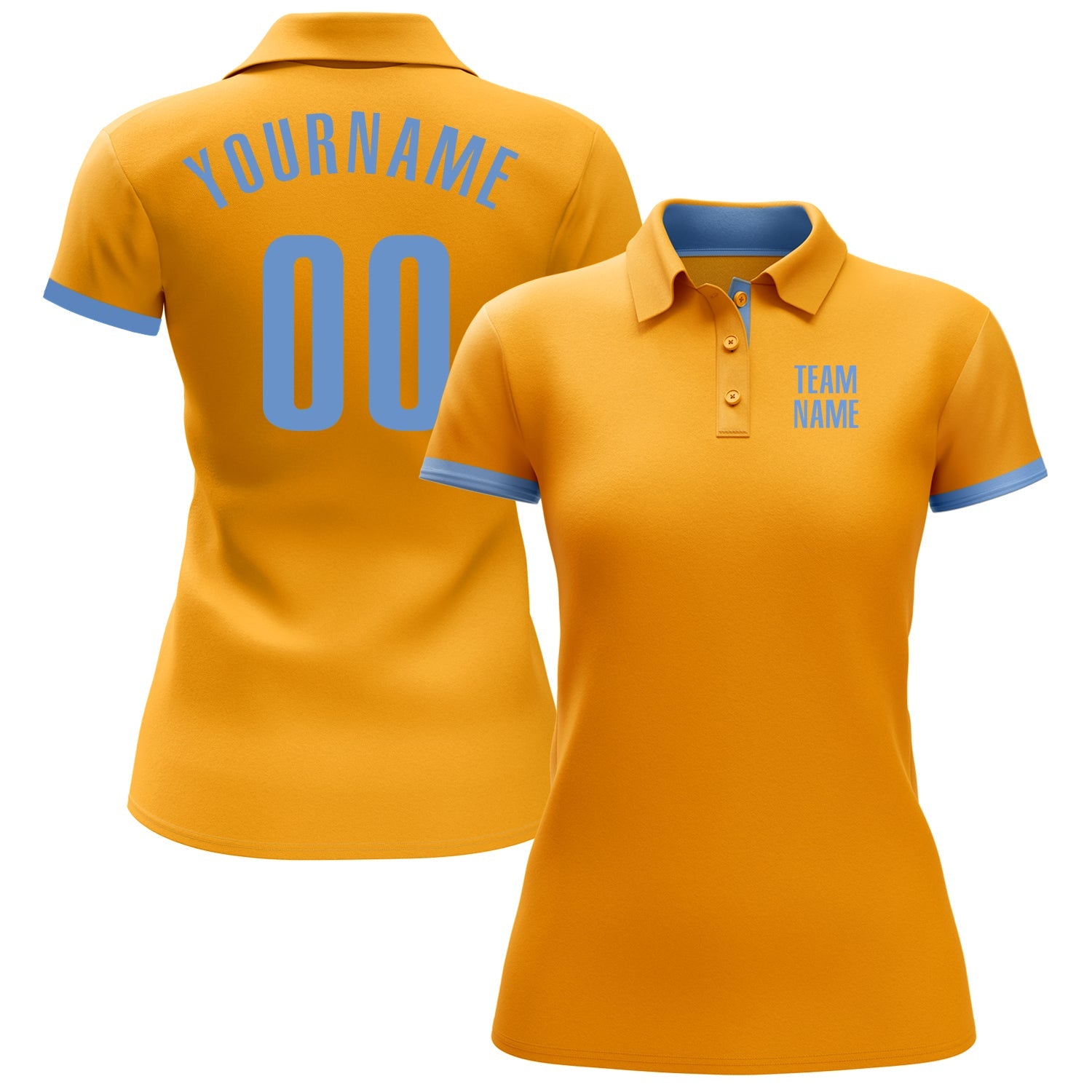 Custom Gold Light Blue Performance Golf Polo Shirt view 2
