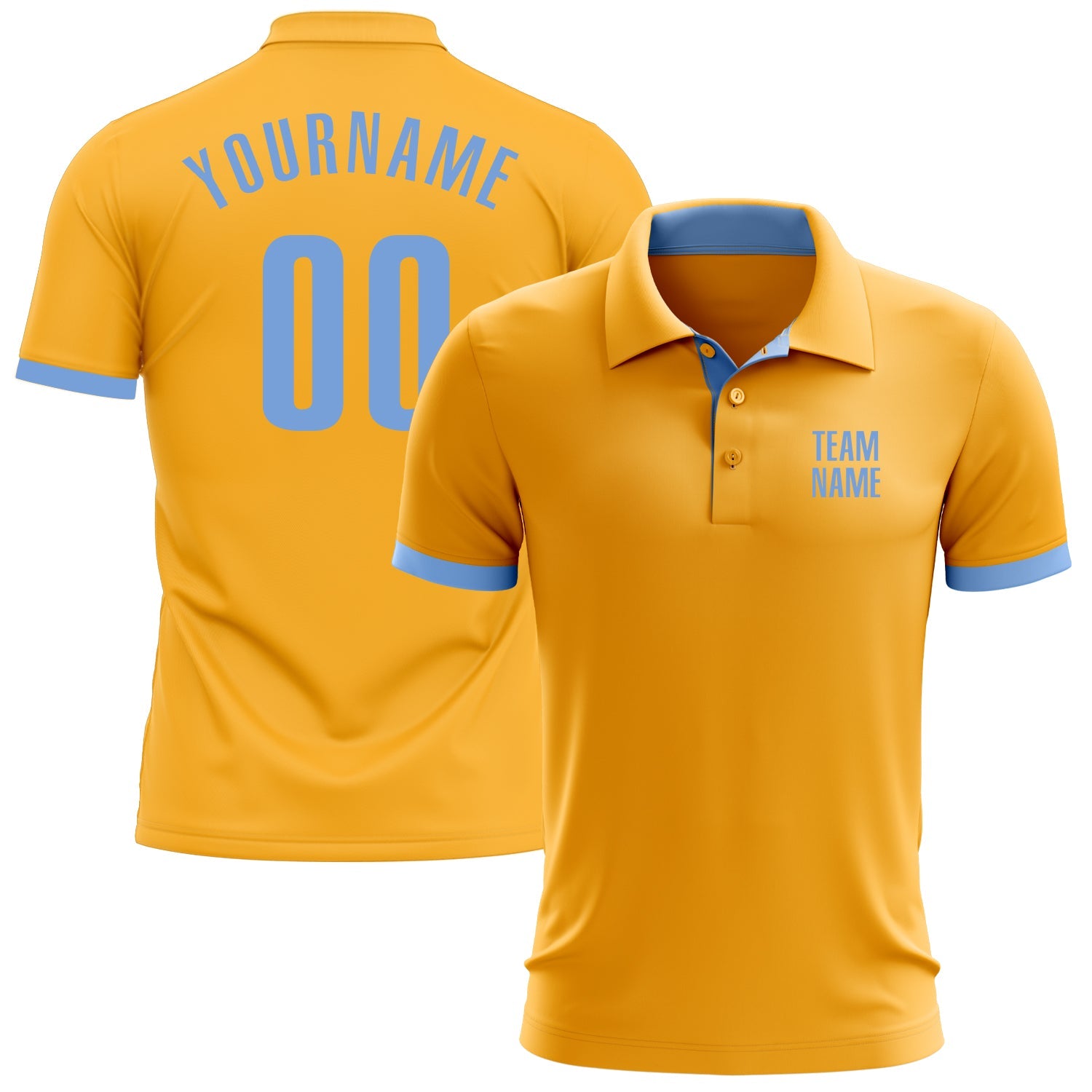 Custom Gold Light Blue Performance Golf Polo Shirt - Main View