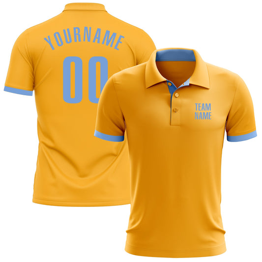 Custom Gold Light Blue Performance Golf Polo Shirt - Main View
