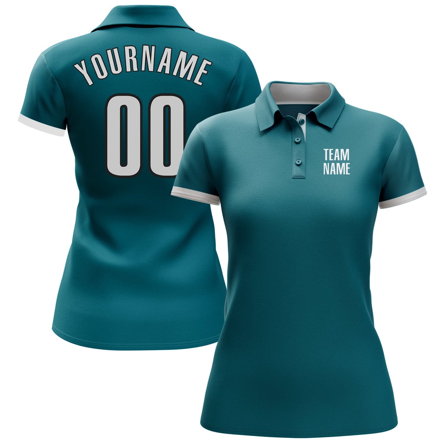 Custom Teal White-Black Performance Golf Polo Shirt view 2