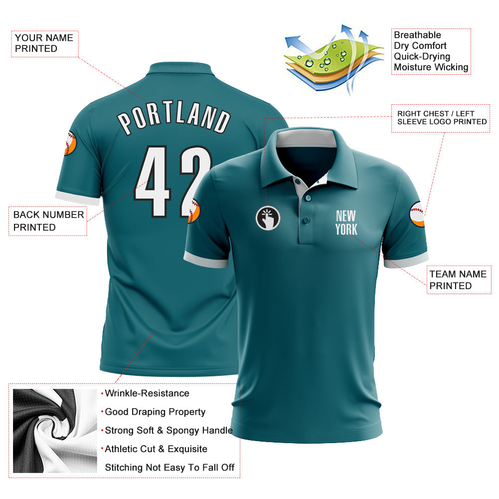 Custom Teal White-Black Performance Golf Polo Shirt view 3