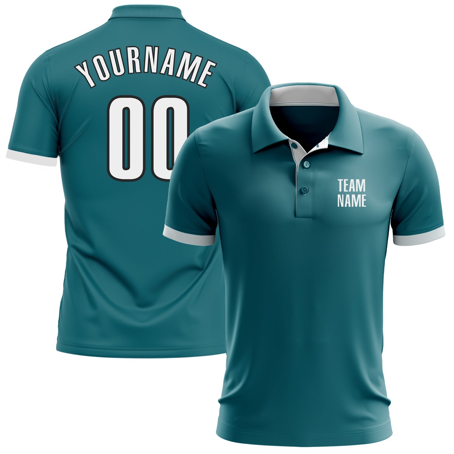 Custom Teal White-Black Performance Golf Polo Shirt - Main View