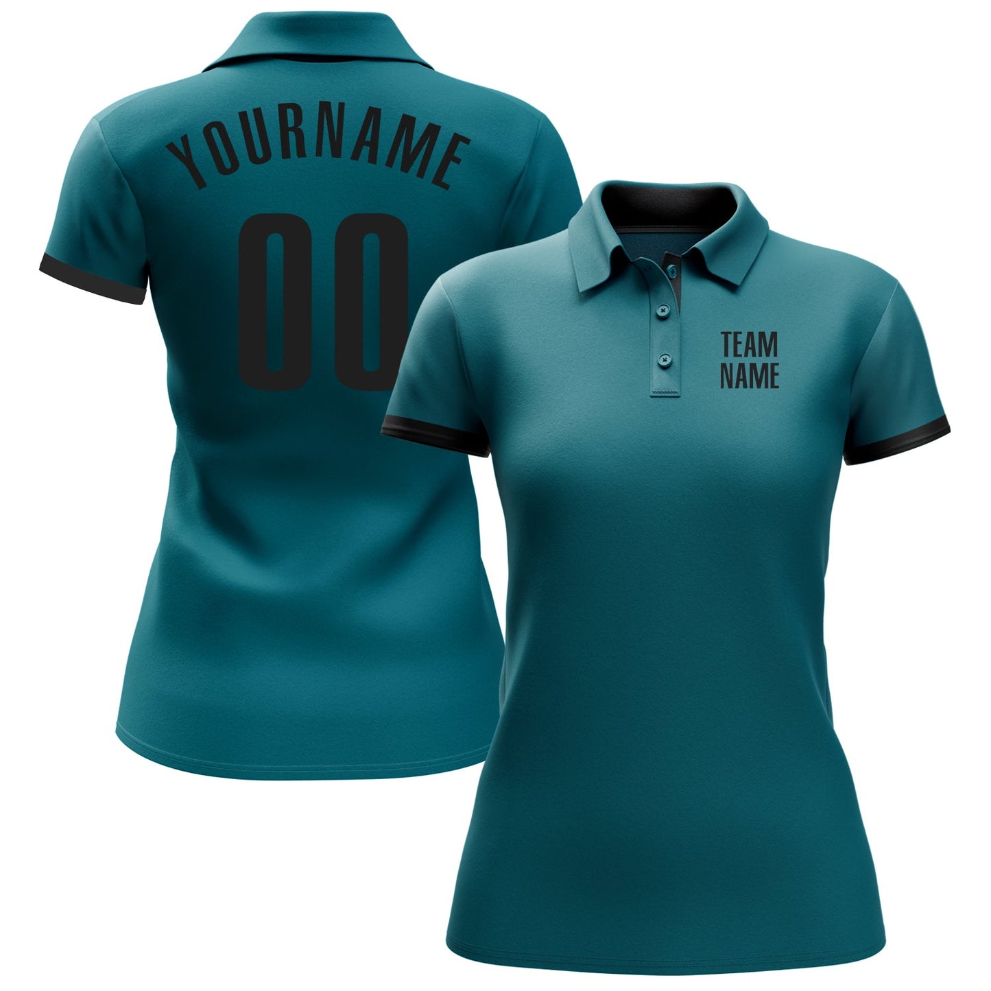 Custom Teal Black Performance Golf Polo Shirt view 2