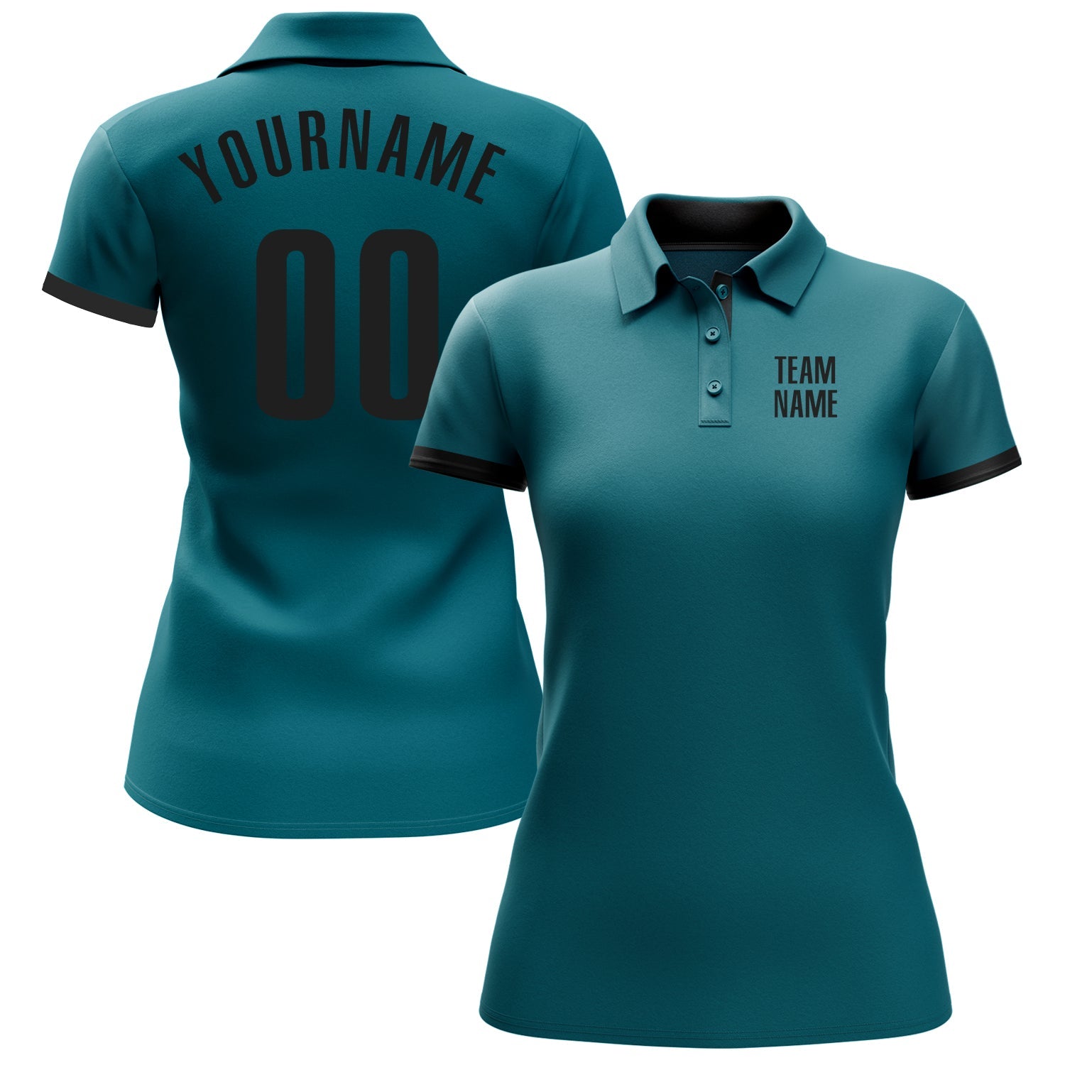 Custom Teal Black Performance Golf Polo Shirt view 2