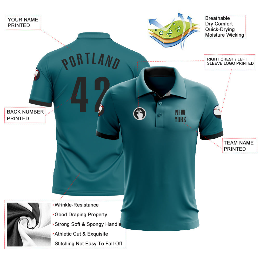 Custom Teal Black Performance Golf Polo Shirt view 3