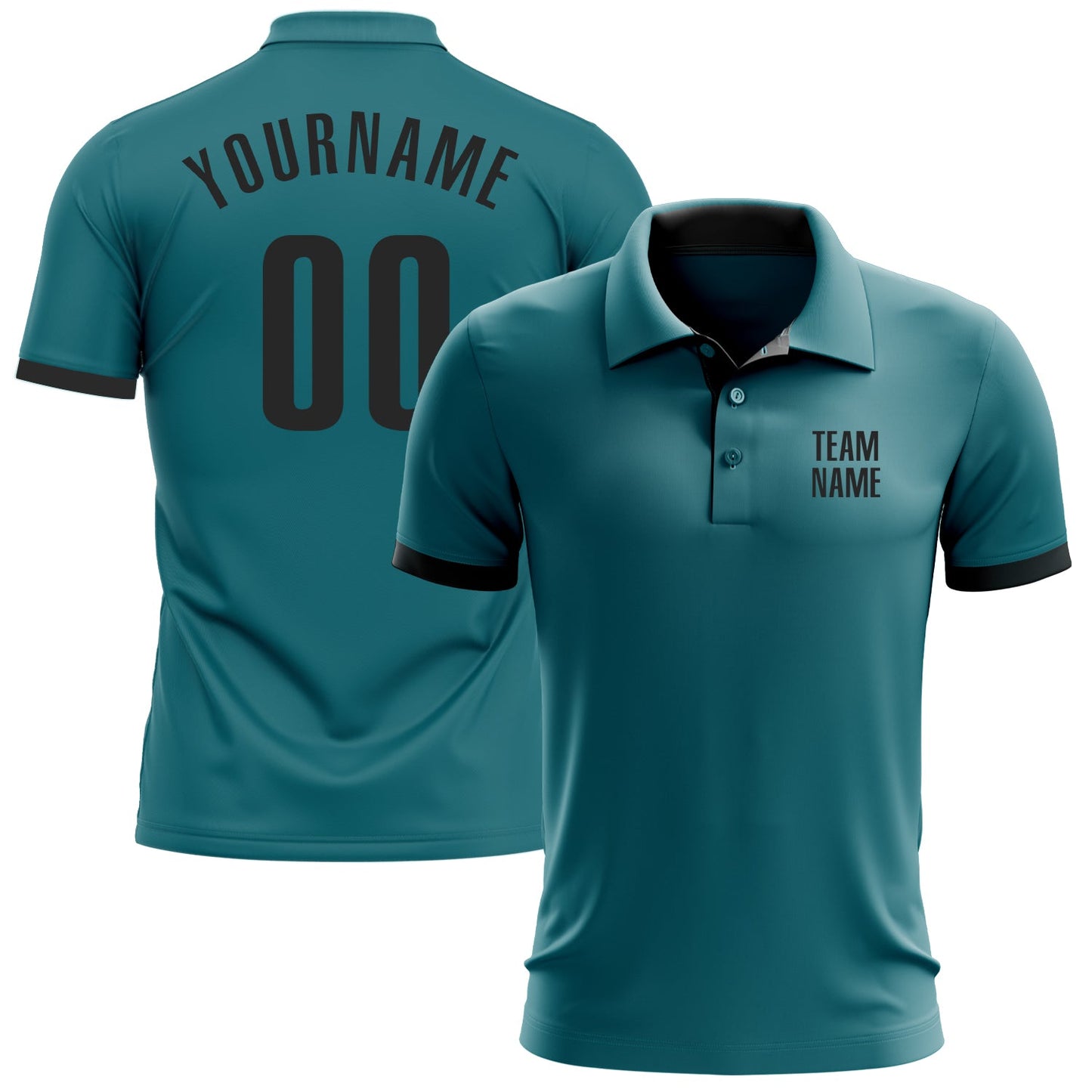 Custom Teal Black Performance Golf Polo Shirt - Main View