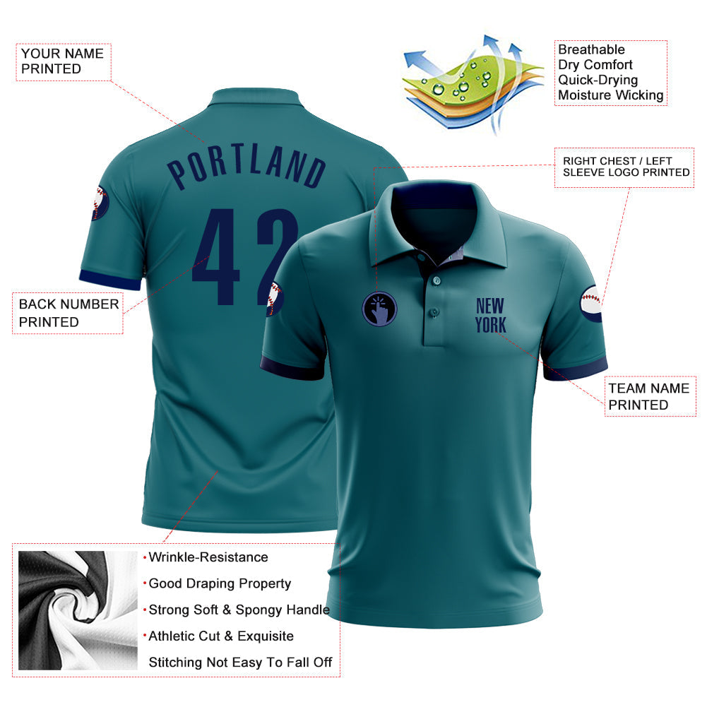 Custom Teal Navy Performance Golf Polo Shirt view 3
