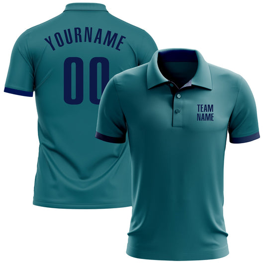 Custom Teal Navy Performance Golf Polo Shirt - Main View