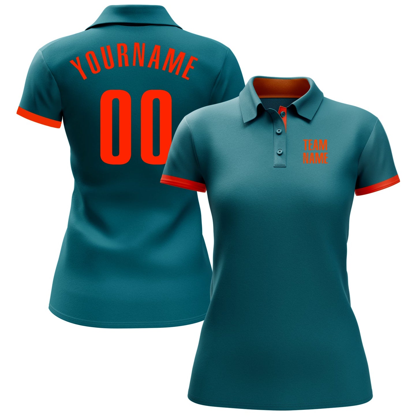 Custom Teal Orange Performance Golf Polo Shirt view 2