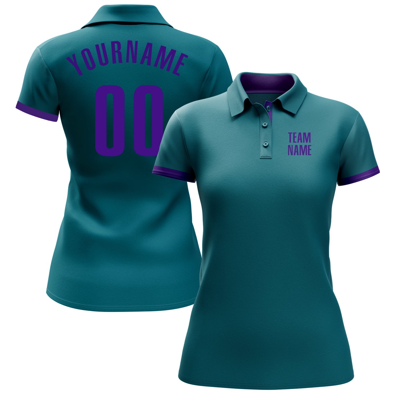 Custom Teal Purple Performance Golf Polo Shirt view 2