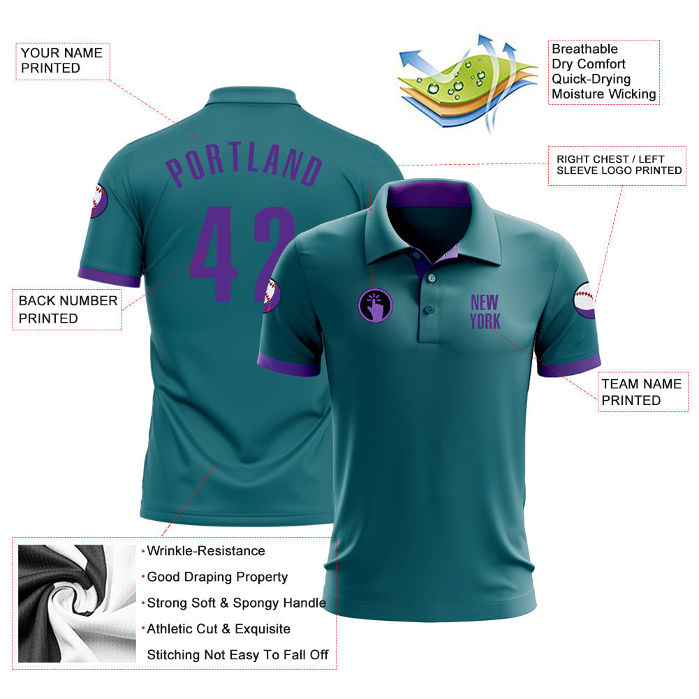 Custom Teal Purple Performance Golf Polo Shirt view 3