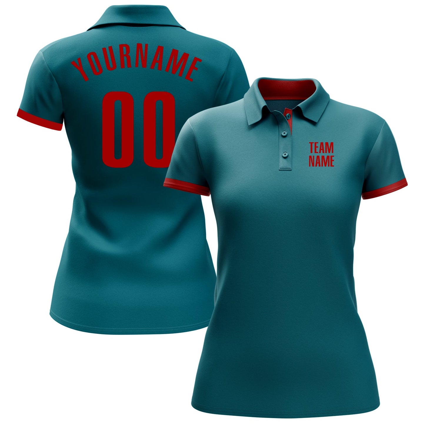 Custom Teal Red Performance Golf Polo Shirt view 2