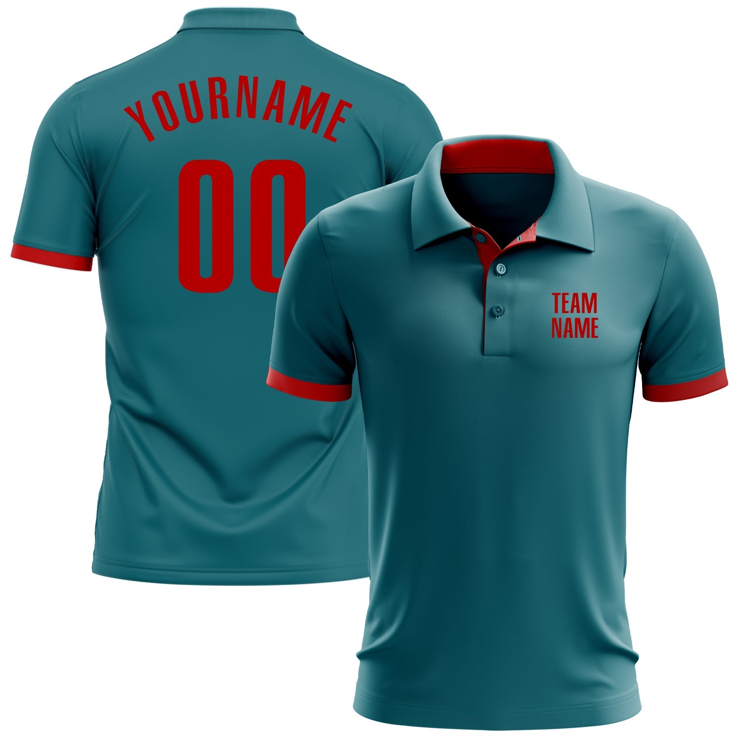 Custom Teal Red Performance Golf Polo Shirt - Main View